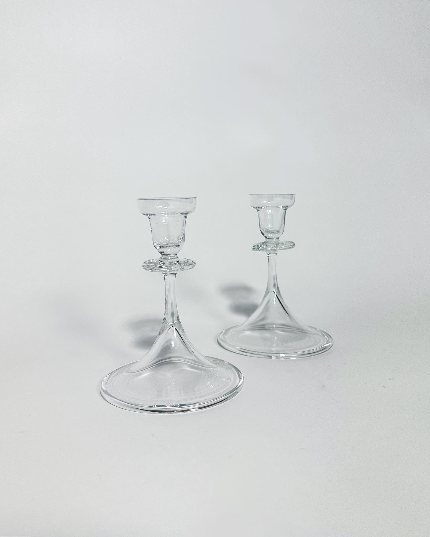 Pair of Nils Landberg Candle Holders Crystal Glass Sandvik Orrefors 1930s
