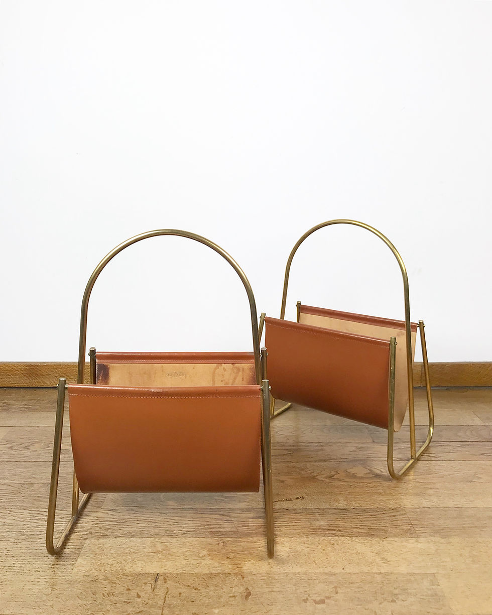 Pair of Carl Auböck Magazine Racks Brass & Leather 1950s