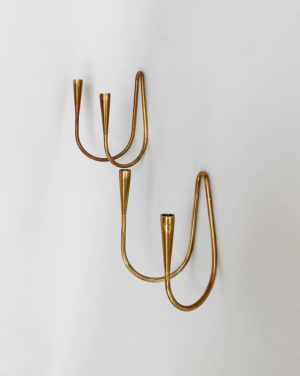 Pair of Illums Bolighus Brass Candelabra Wall Mounted Denmark 1950s