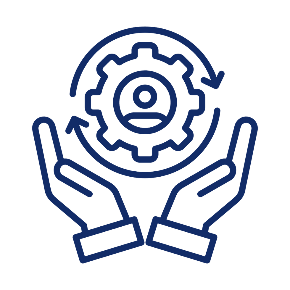 Hands supporting a gear icon