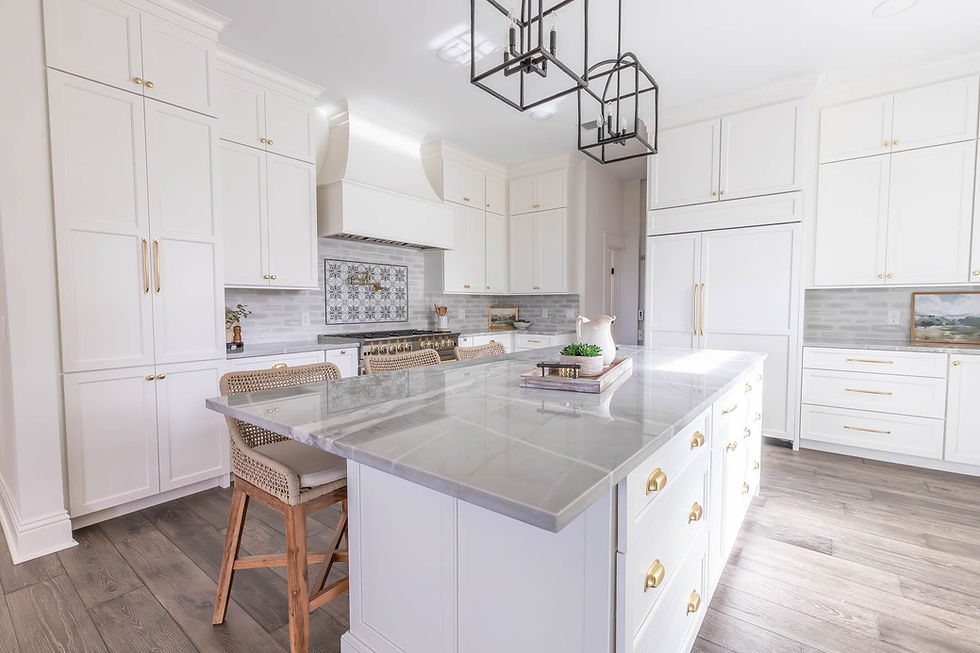 Bright modern kitchen with white cabinets and island