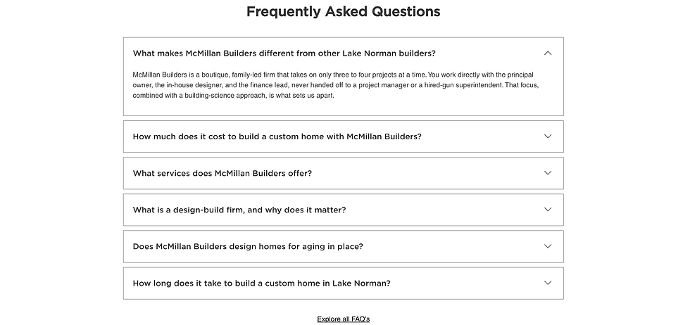 McMillan Builders Frequently Asked Questions list