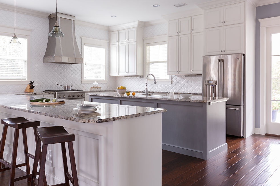 Modern kitchen with two islands and granite countertops