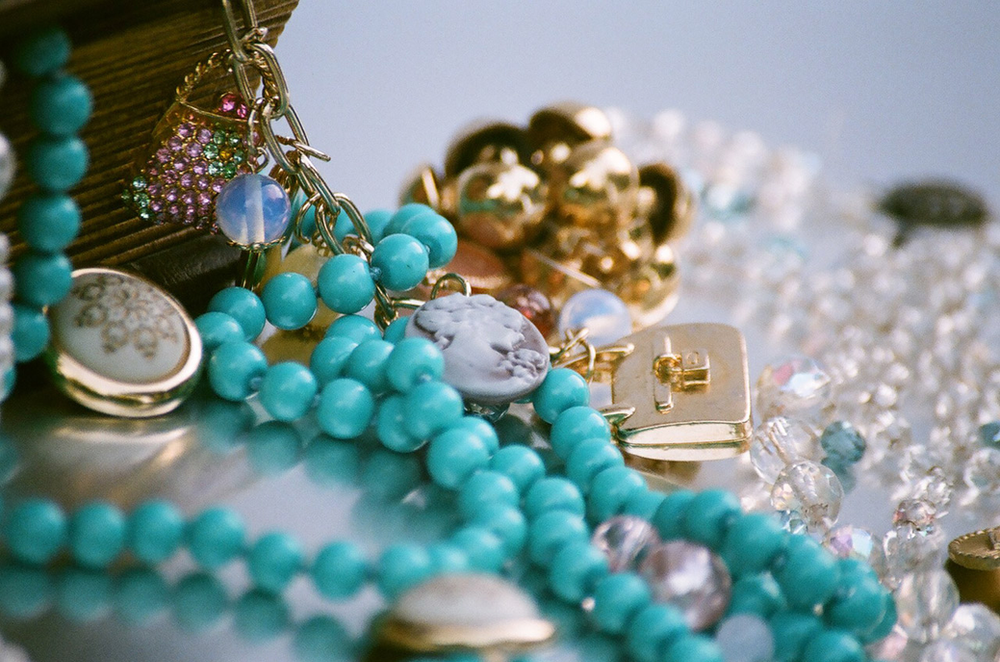 A close up of various jewellery