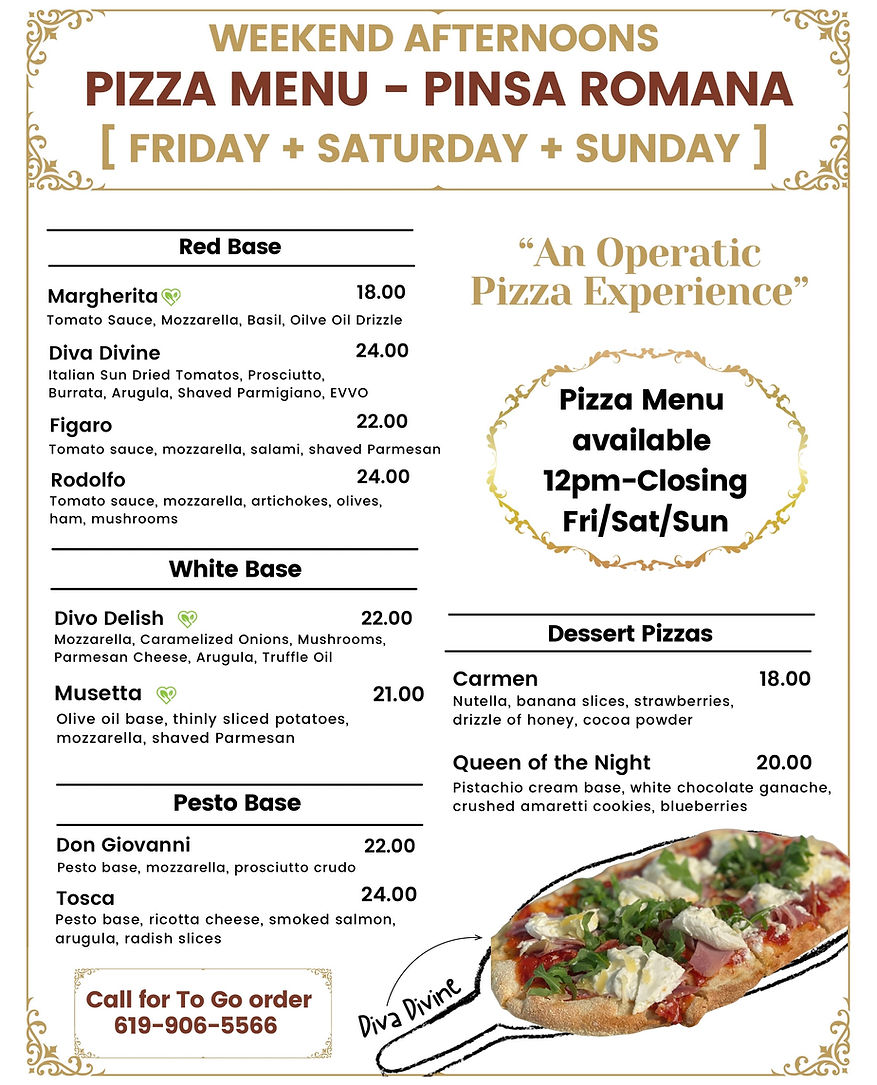 Divo Diva Pizza Menu