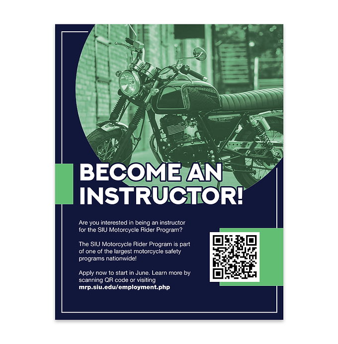 A one-page flyer promoting an opportunity to become an instructor for the Southern Illinois University motorcycle rider program.