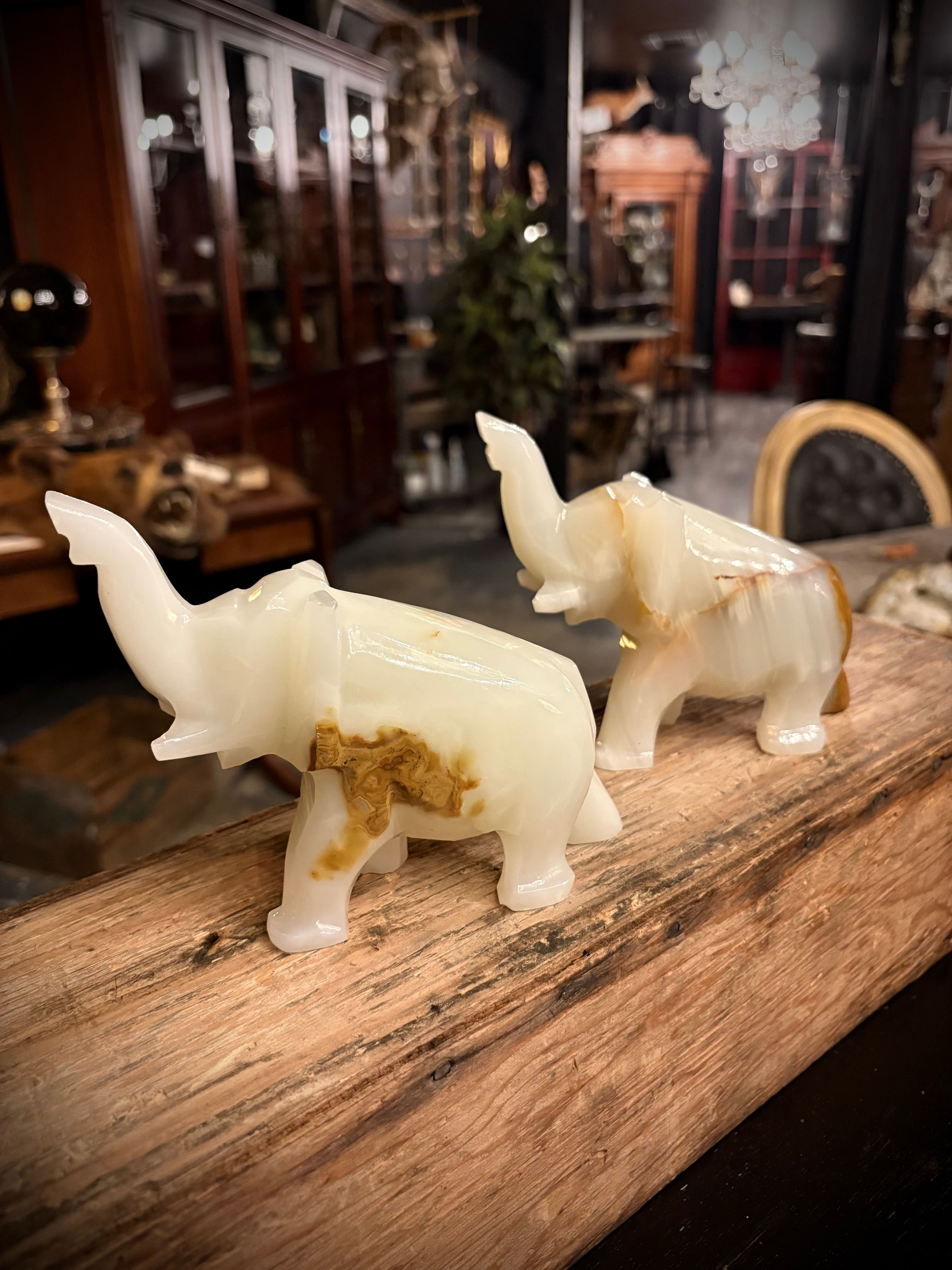 ALABASTER ELEPHANTS - PAIR