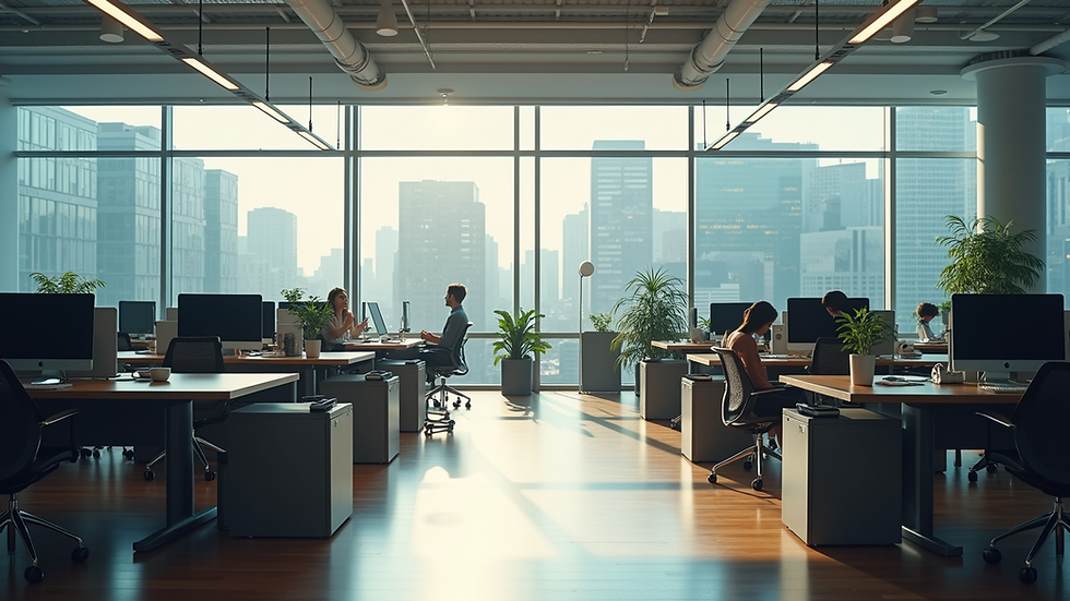 High angle view of a modern office workspace