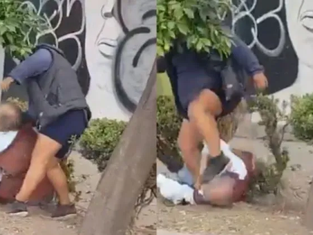 Captan en CDMX a mujer golpeando y pateando a adulto mayor