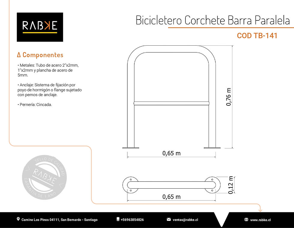 Miniatura: TB141 - Bicicletero Corchete con Barra Paralela Inoxidable