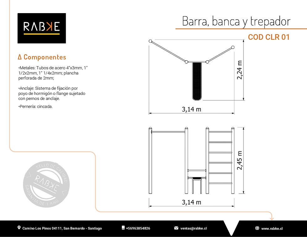 Miniatura: CLR01 - Barra, banca abdominal y trepador
