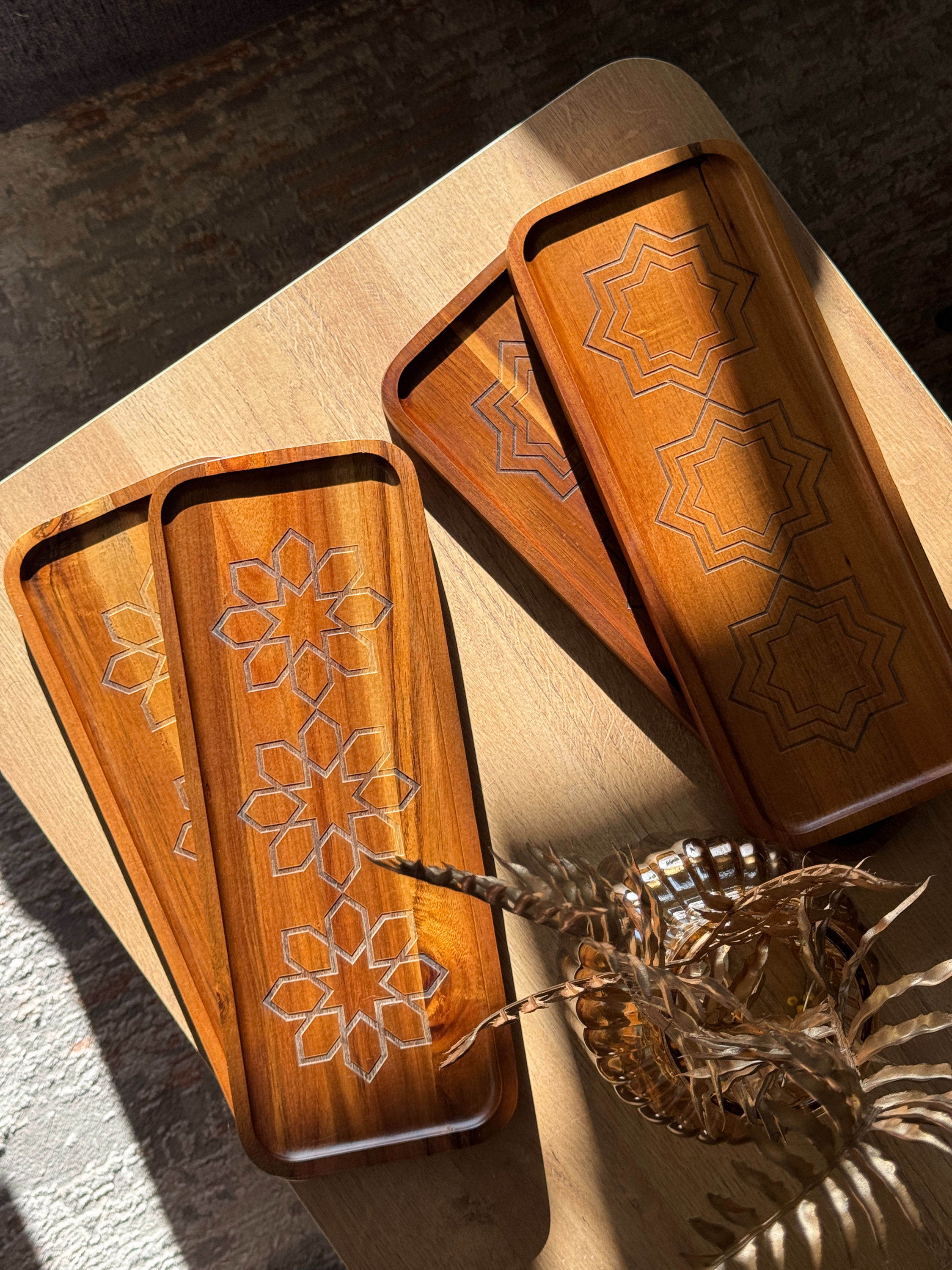 Engraved Long Acacia Wood Serving Tray