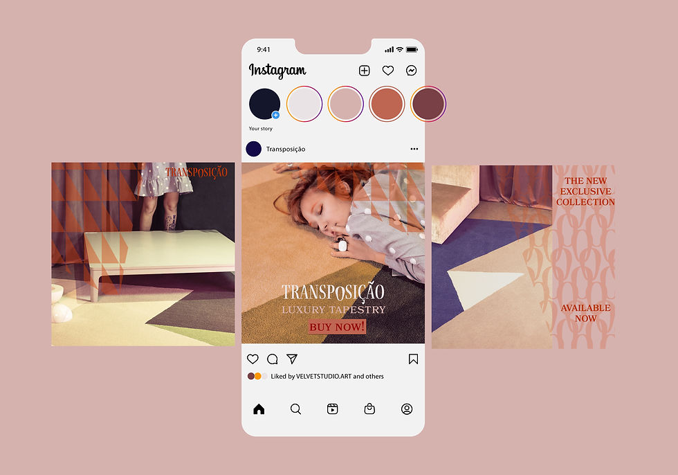 Anúncio publicitário de tapetes com foco em design contemporâneo, parte da campanha de branding criada pela Velvet para maxim