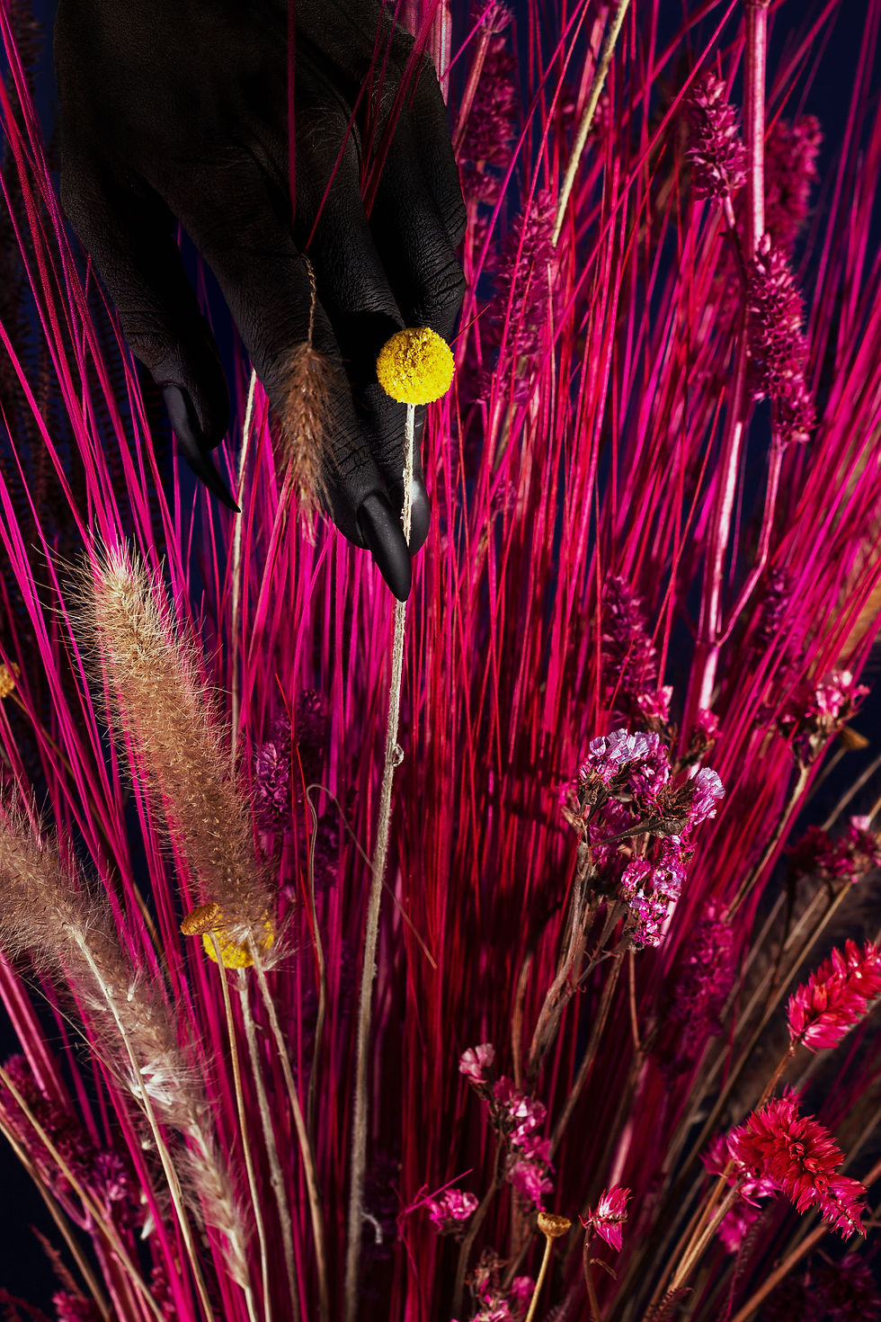 Arranjo floral luxuoso com flores exóticas e cores vibrantes, parte do branding desenvolvido pela Velvet para destacar a alta