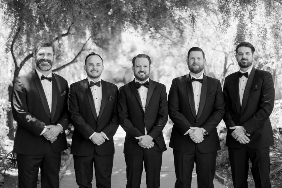 black and white wedding photography of groom and groomsmen at bernardus lodge carmel valley