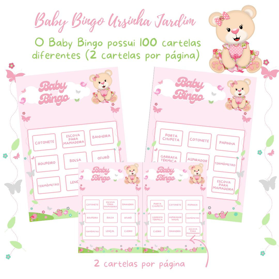Baby Bingo Ursinha Jardim - 100 cartelas