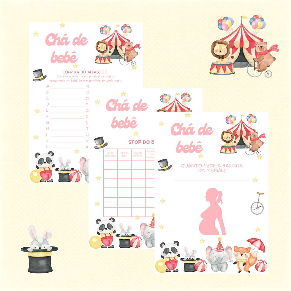Miniatura: Kit brincadeiras Chá de Bebê Circo (rosa)