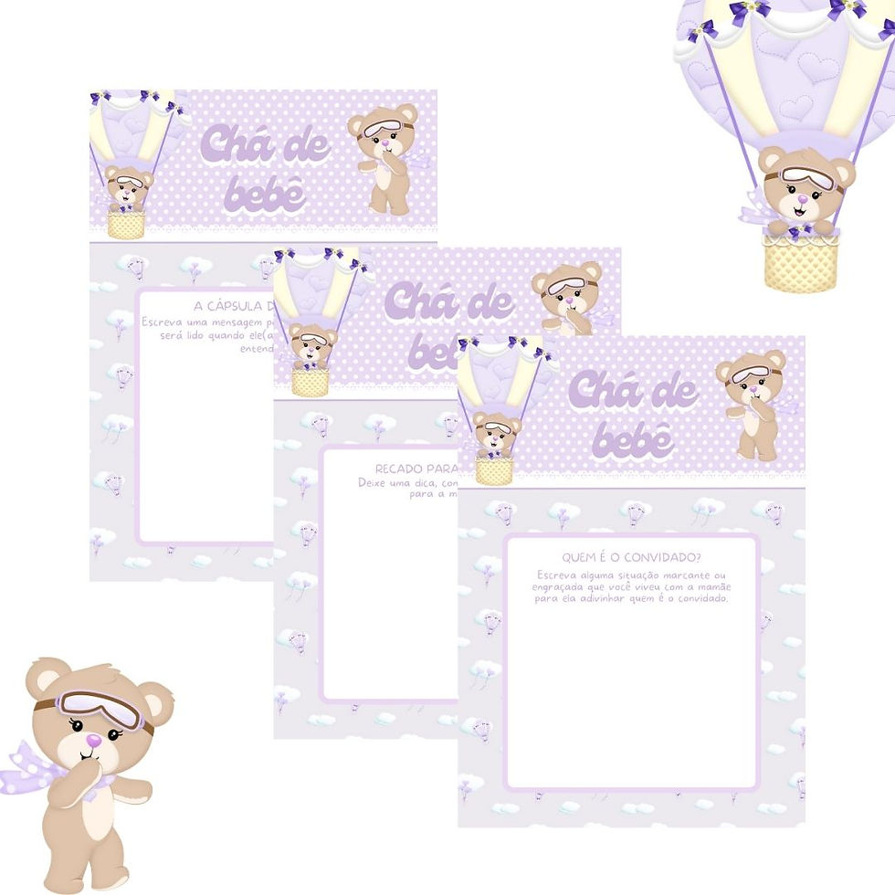 Kit brincadeiras Chá de Bebê Ursinha Baloeira (lilás)