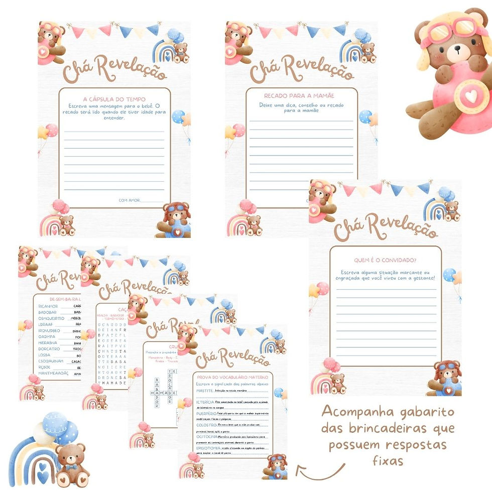 Miniatura: Kit brincadeiras Chá de bebê Revelação Ursinho e Ursinha Cute (PDF)