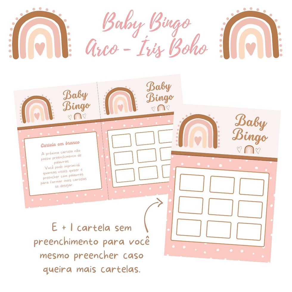 Miniatura: Baby Bingo Arco-Íris Boho - 100 cartelas
