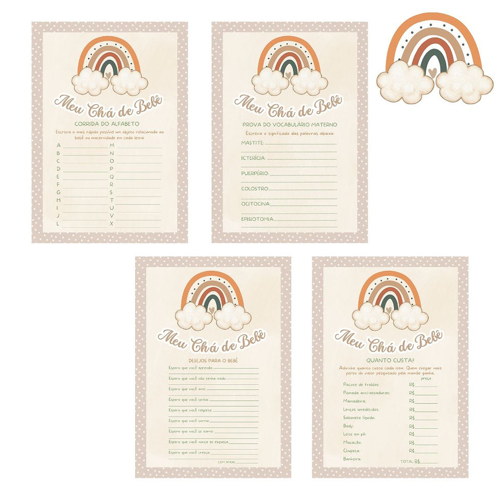 Miniatura: Kit brincadeiras Chá de bebê Arco-Íris Boho - poá (PDF)