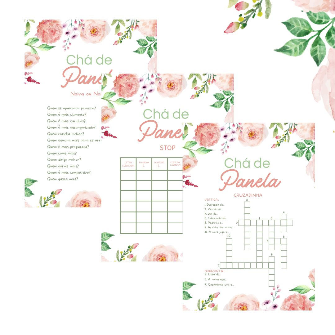Kit de brincadeiras Chá de Panela Floral Aquarela (PDF)