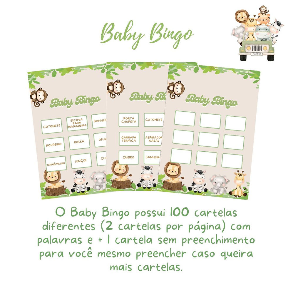Baby Bingo Safári (bege) - 100 cartelas