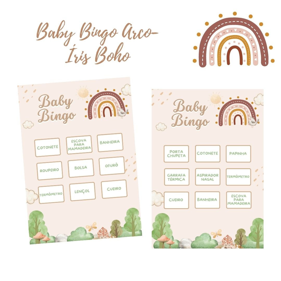 Baby Bingo Arco-Íris Boho - 100 cartelas