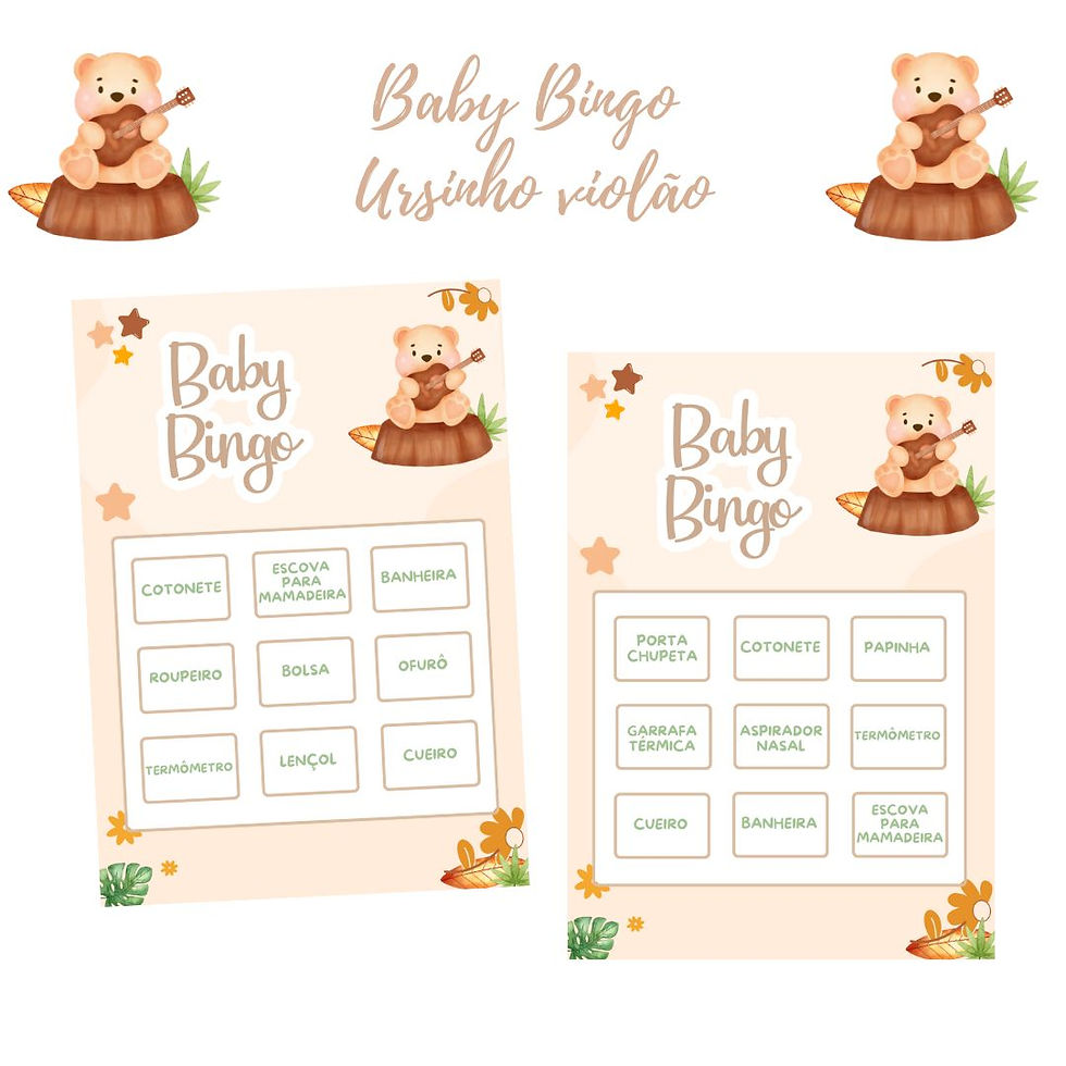 Baby Bingo Ursinho Violão - 100 cartelas
