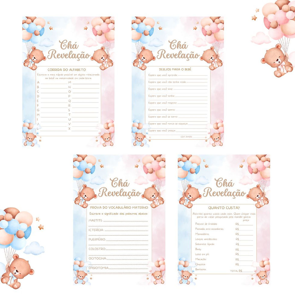 Miniatura: Kit brincadeiras Chá Revelação Ursinhos Cute (PDF)