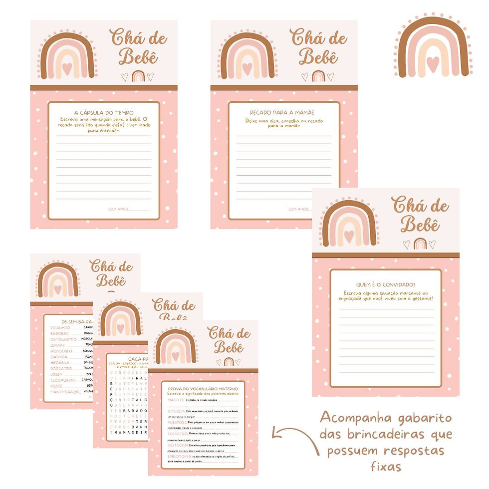 Miniatura: Kit brincadeiras Chá de Bebê Arco-Íris Boho (rosa e poá)