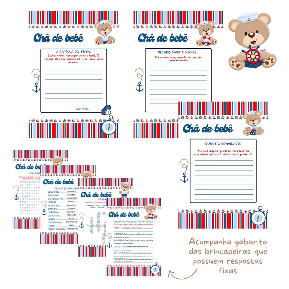 Miniatura: Kit brincadeiras Chá de bebê Ursinho Marinheiro (PDF)