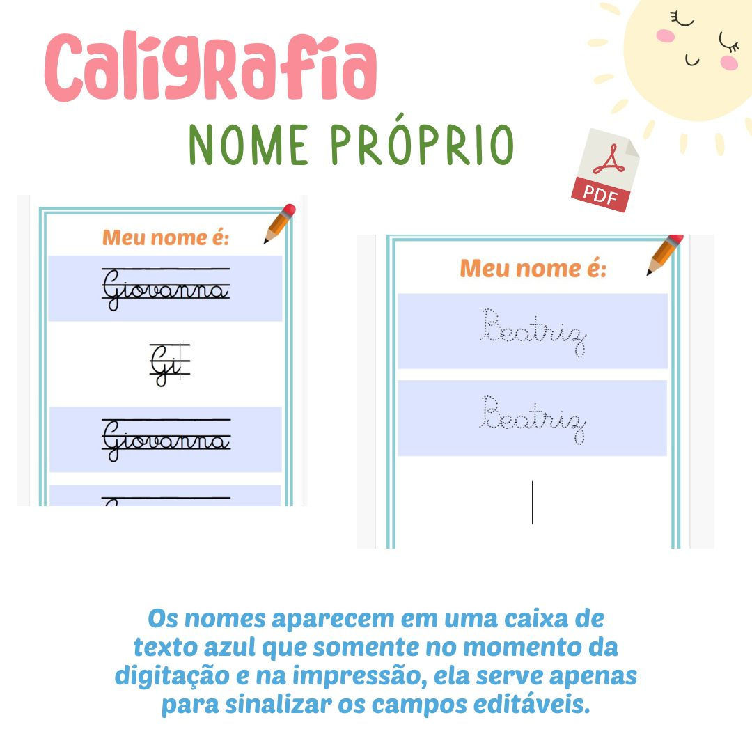 Caligrafia Nome Próprio (pdf editável escrita do nome)