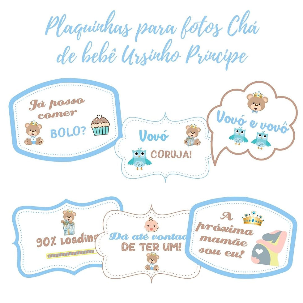 Miniatura: Plaquinhas divertidas para fotos Chá de Bebê Ursinho Príncipe