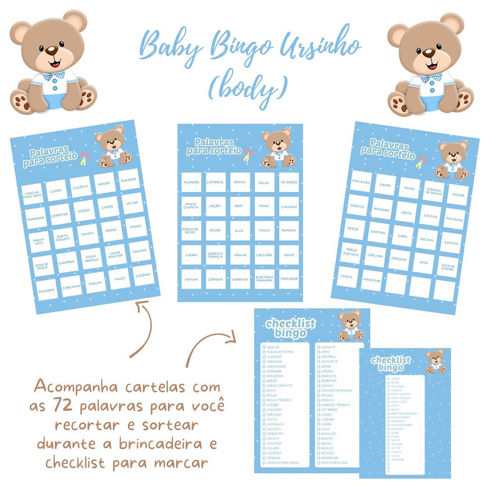 Miniatura: Baby Bingo Ursinho azul claro (body) - 60 cartelas