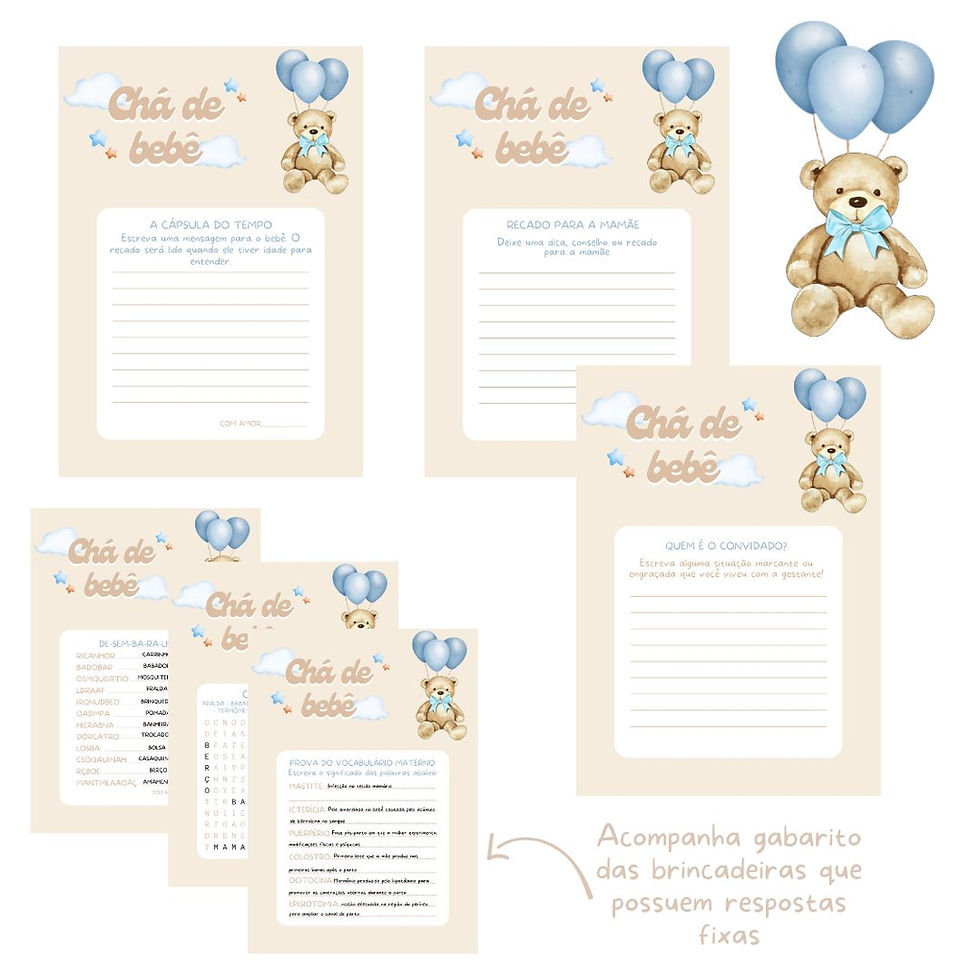 Miniatura: Kit brincadeiras Chá de Bebê Ursinho aquarela (azul) (PDF)