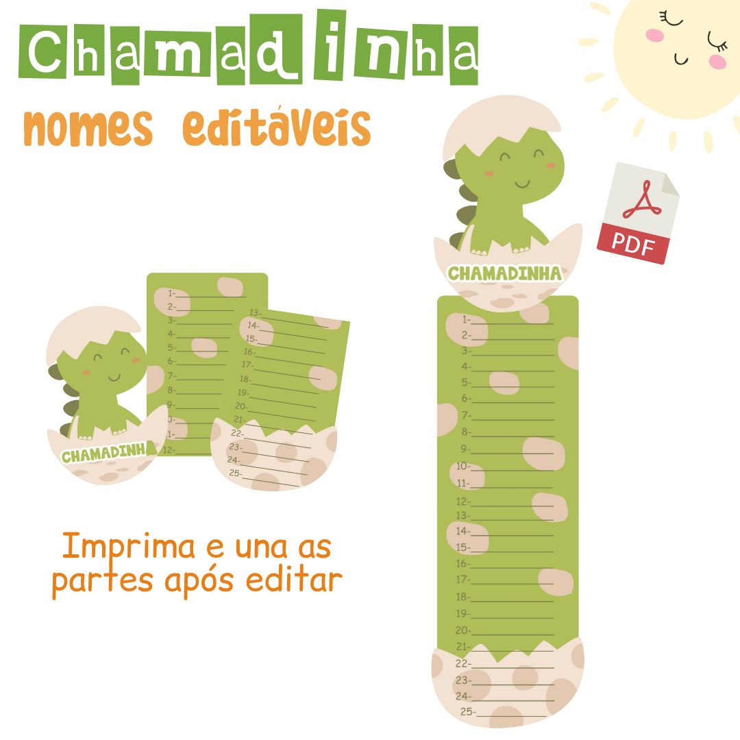 Painel Chamadinha - Dinossauro (PDF editável)