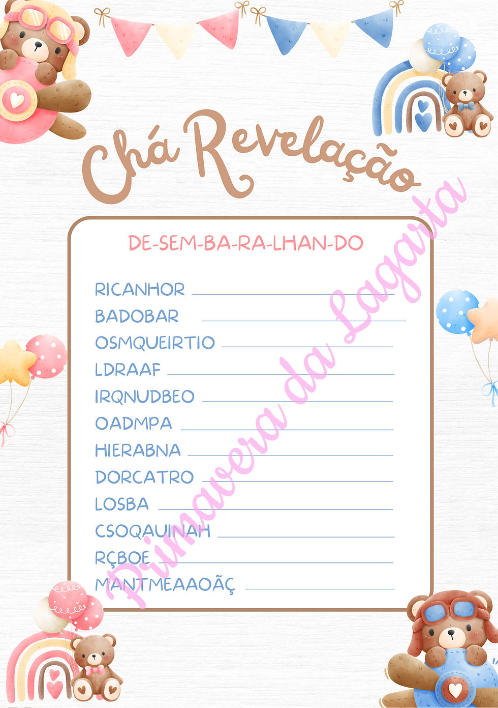 Miniatura: Kit brincadeiras Chá de bebê Revelação Ursinho e Ursinha Cute (PDF)