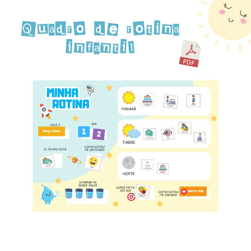 Quadro minha rotina diária infantil Astronauta (PDF) Primavera da