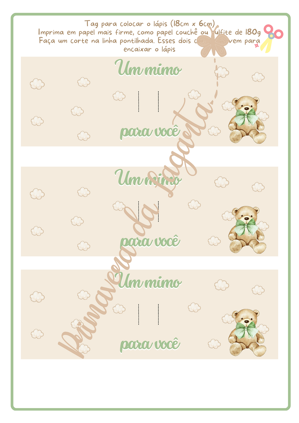 Miniatura: Kit digital: rótulo para lápis e tags Ursinho aquarela (Digital)