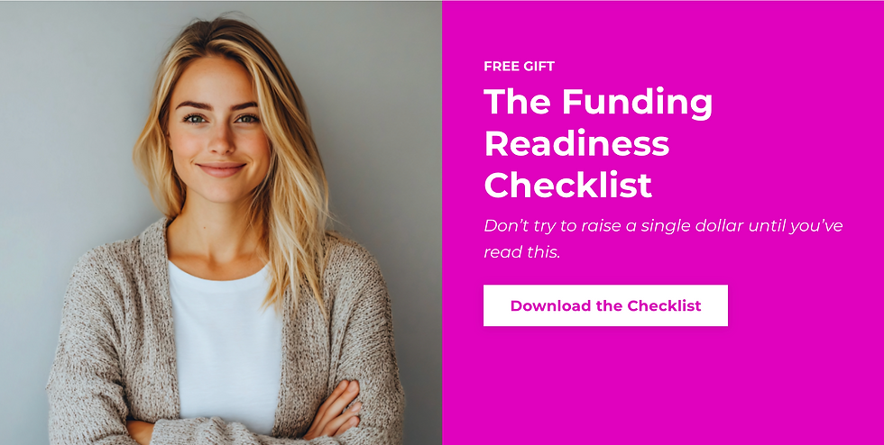 Woman smiling with bright pink background and text promoting fundraising strategies for female founders.