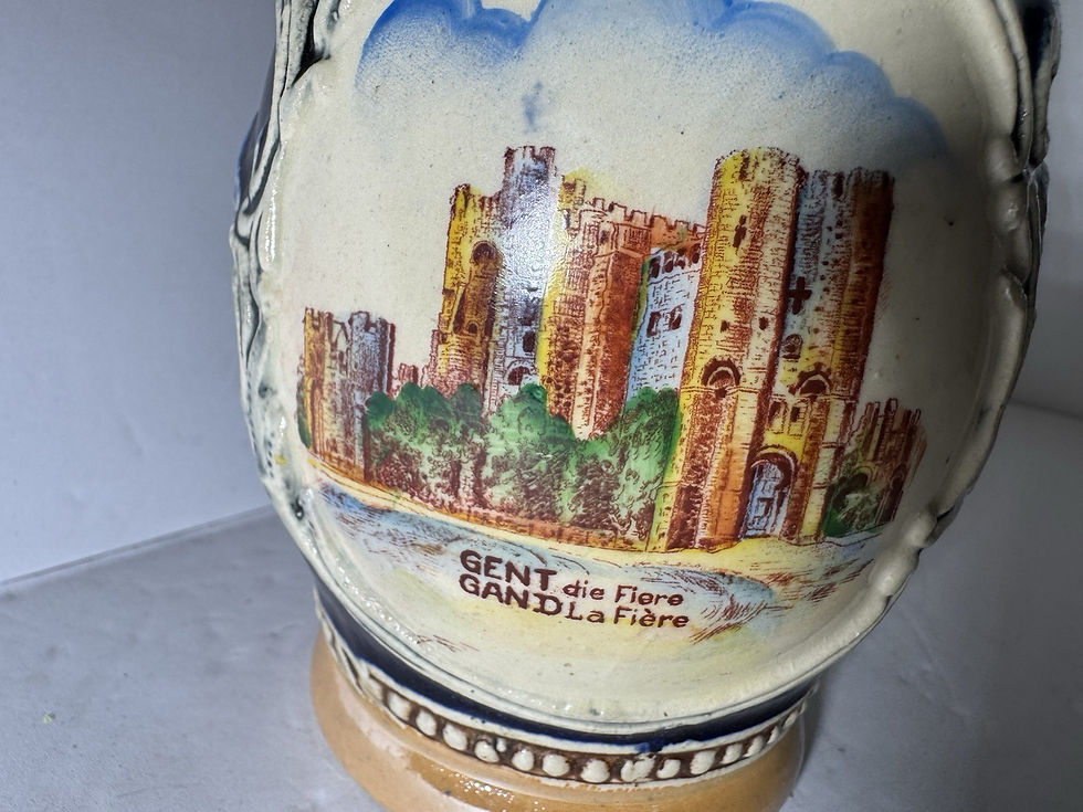 Thumbnail: VTG West Germany Lidded Beer Stein w/ Alpine Pasture Decorations and Gent City