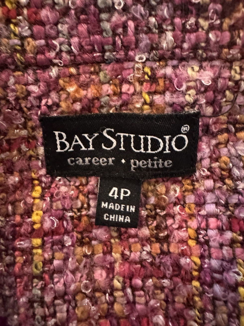 Thumbnail: VTG Bay Studio Career Petite Blazer 4P Multicolor Tweed Jacket Jeweled Buttons