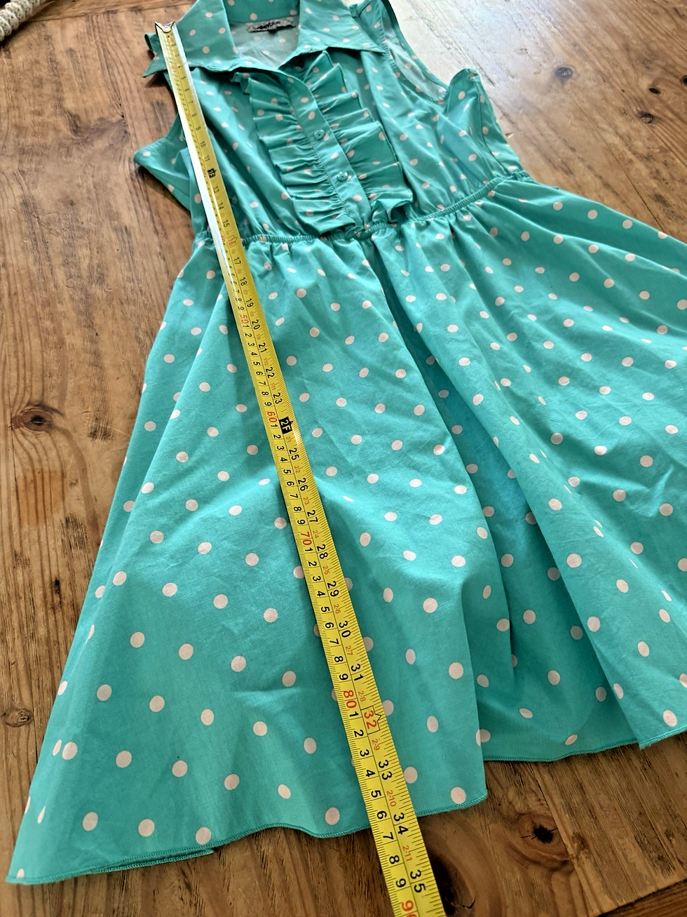 Thumbnail: Bailey Blue Dress Women's Sz M Green White Polka Dot Vtg Style