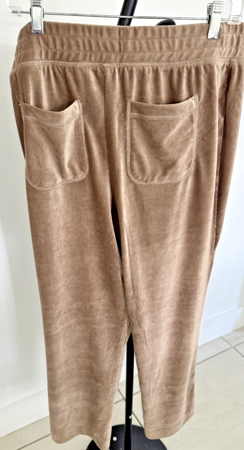 Thumbnail: Set Isaac Mizrahi Live! Soho Ribbed Velour Pullover Mocha Sz L And Pants Sz M