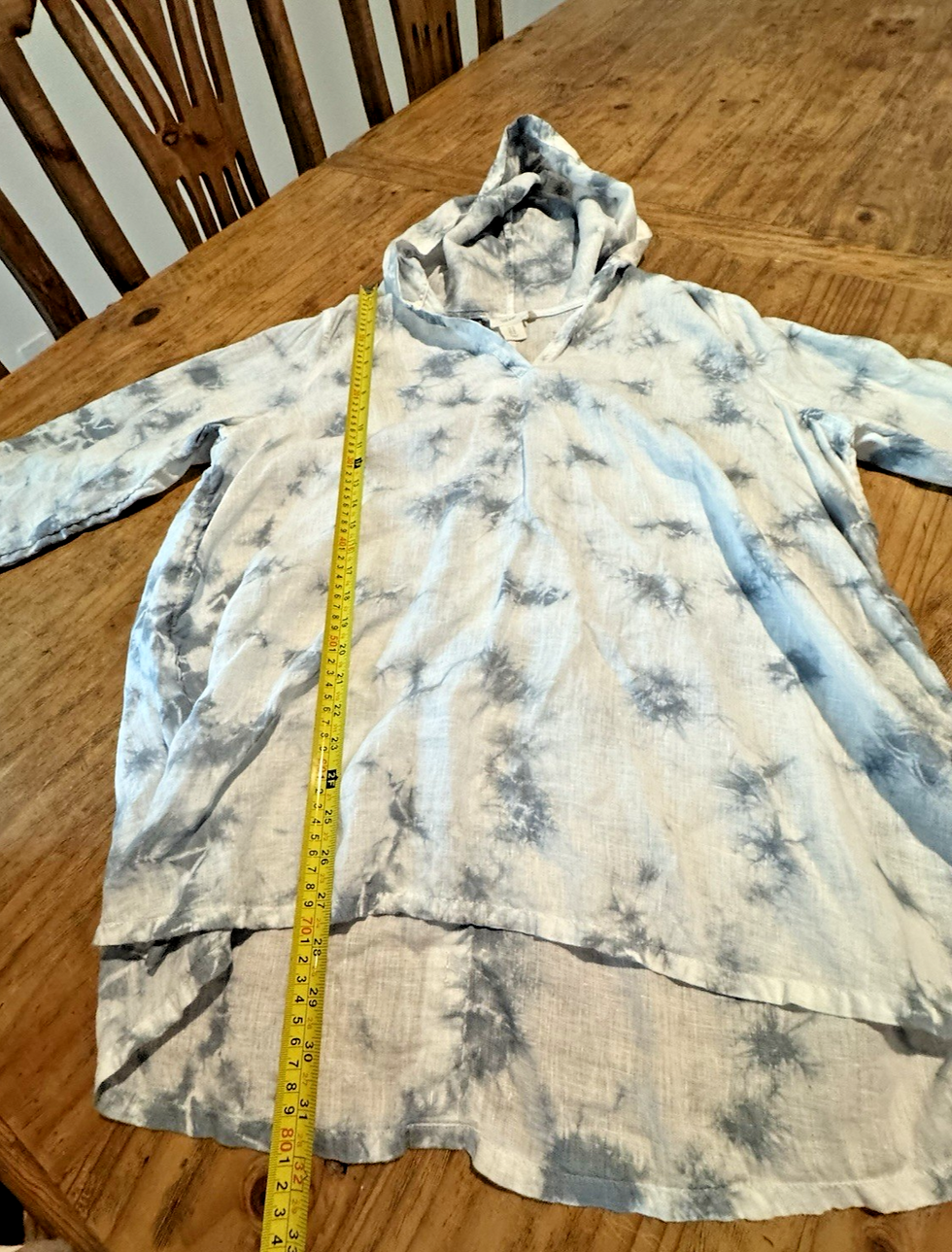 Thumbnail: C & C California Womens Plus 1X Gray White 100% Linen Hooded Top Shirt Cover Up