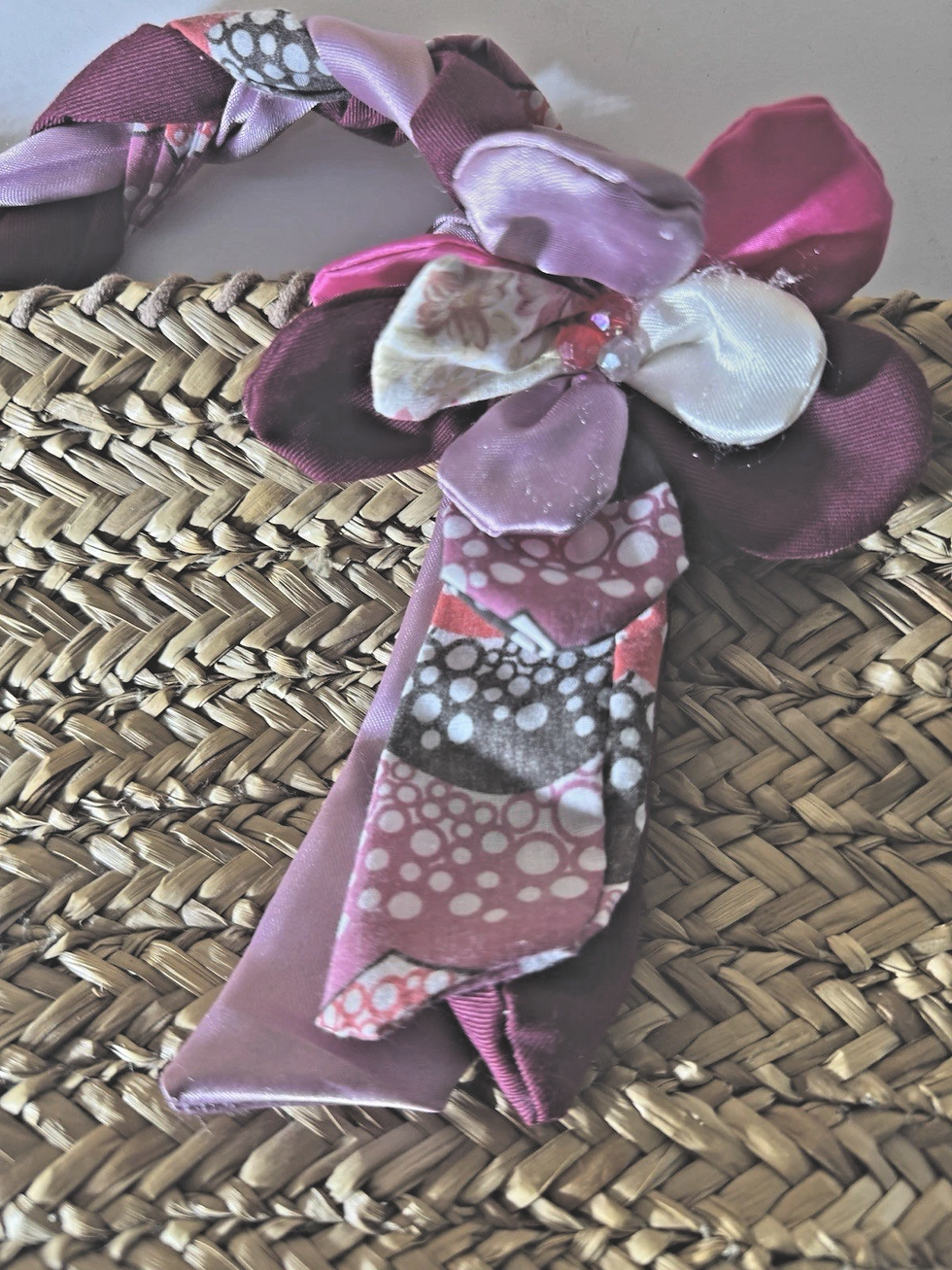 Thumbnail: Preston & York Woven Straw Tote Made in Italy Pink Braided Handle Lined