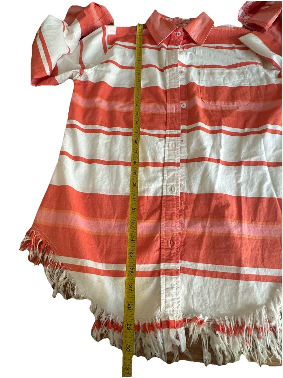 Thumbnail: Tizzie Shirt Top Button Up Cotton Size Medium Roll Tab Long Sleeve Fringe Hem