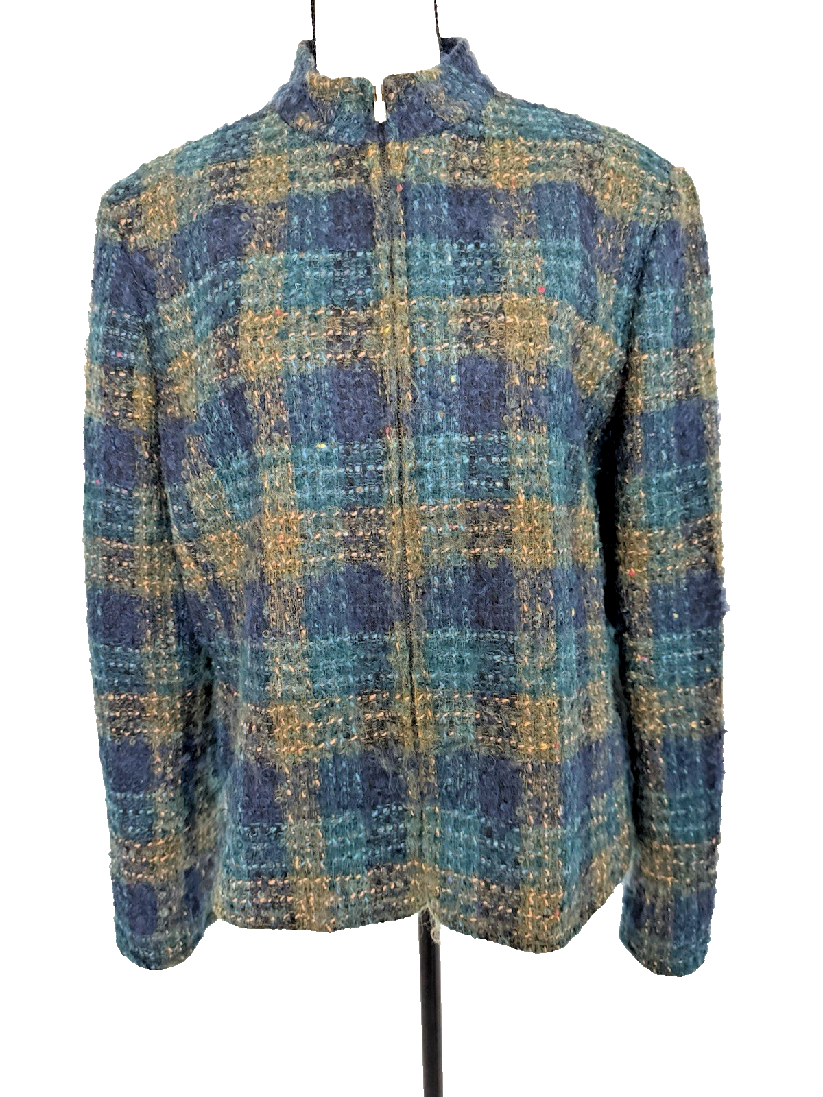 Jones New York Jacket Womens SZ 14 Wool Mohair Blend Full Zip Knit Sweater