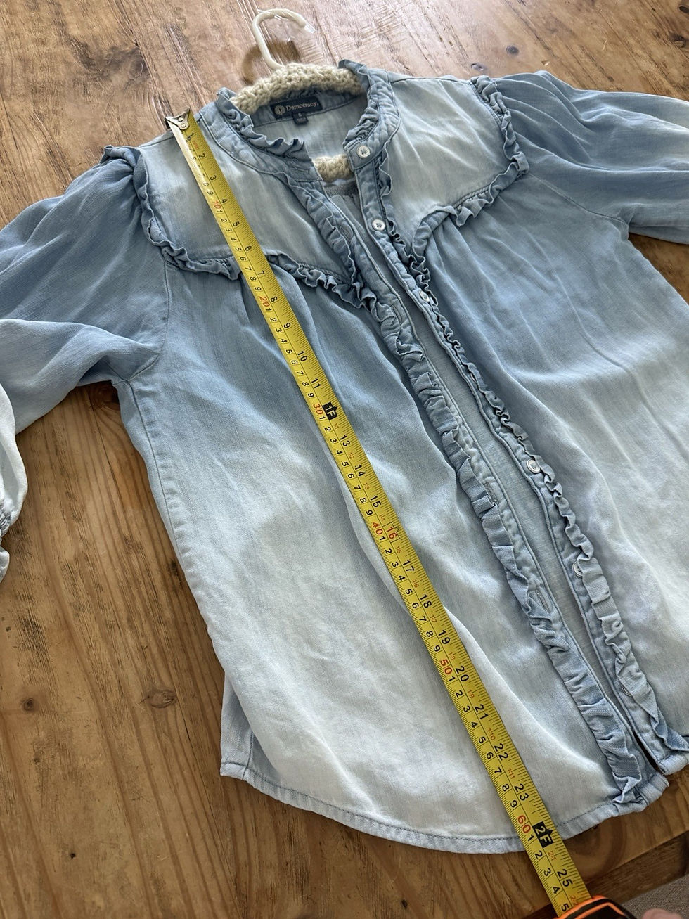 Thumbnail: Democracy Ruffled Lantern Sleeve Button-Down Top Light Powder Blue Sz S